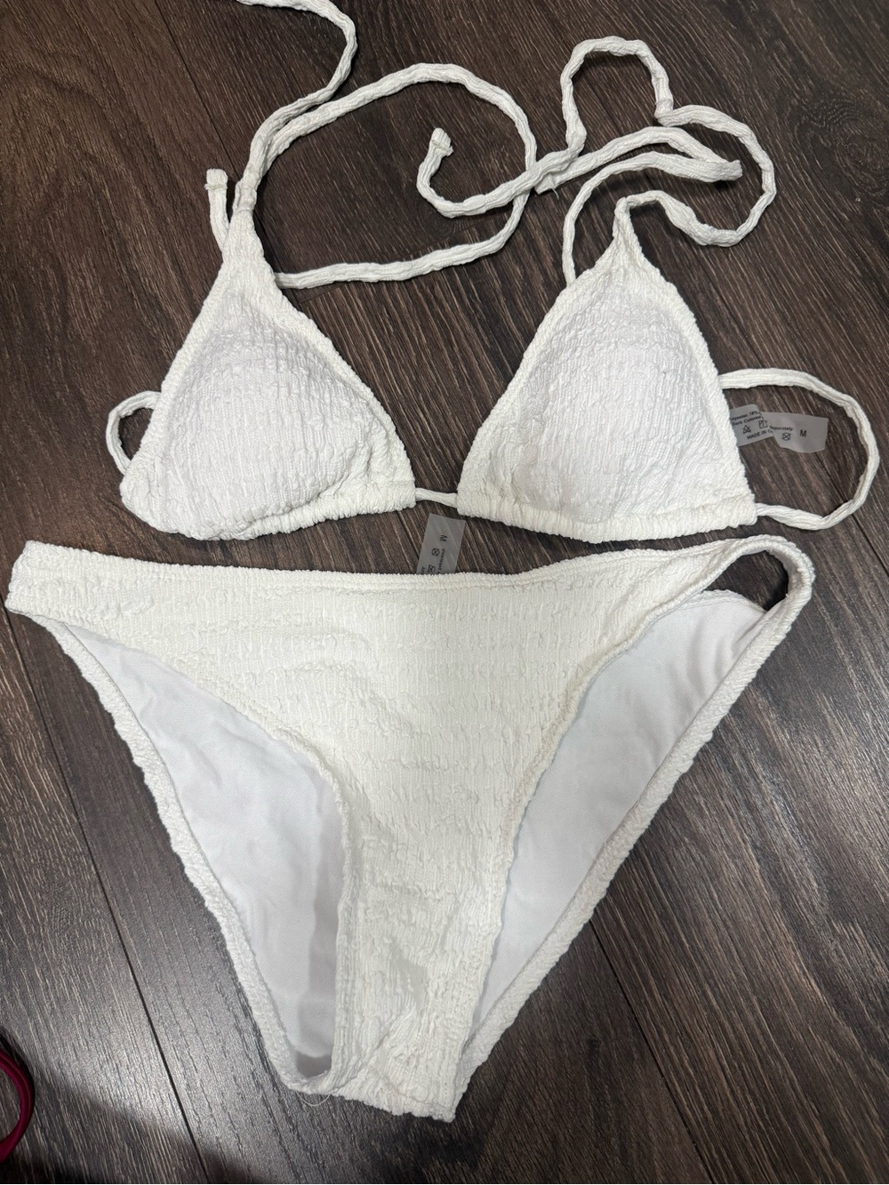 White Textured Triangle Bikini Set
